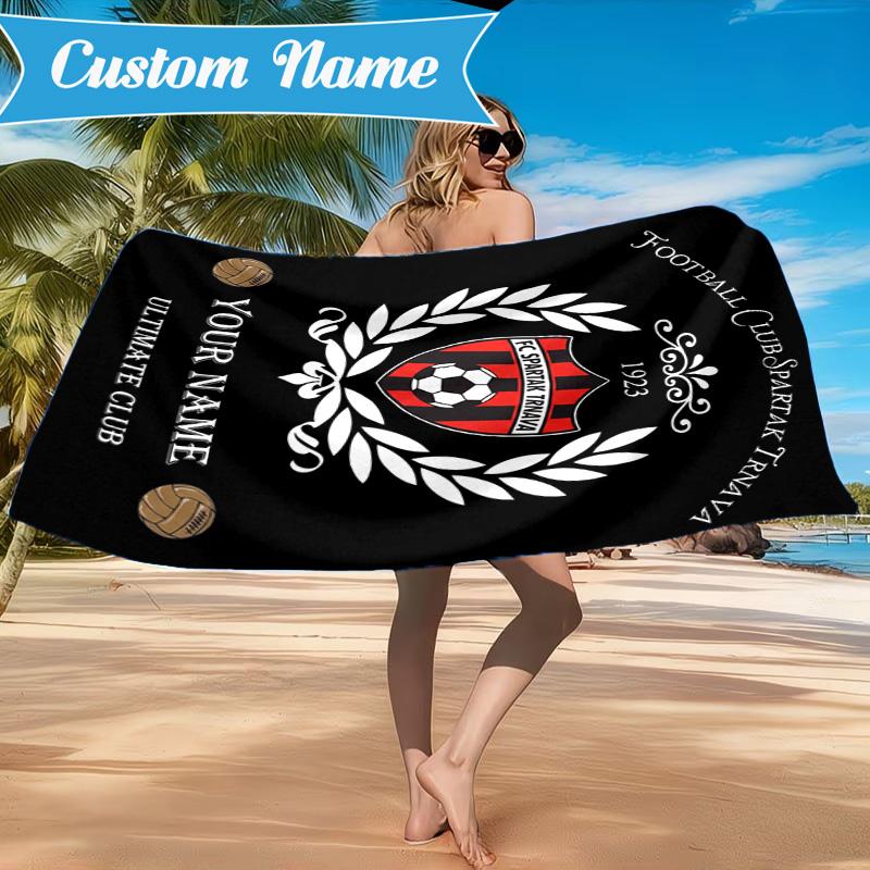 Custom Name Beach Towel FC Spartak Trnava Soft and Quick-drying Beach Towel, Suitable for Travel, Swimming Pool, Gym, Yoga, Gifts
