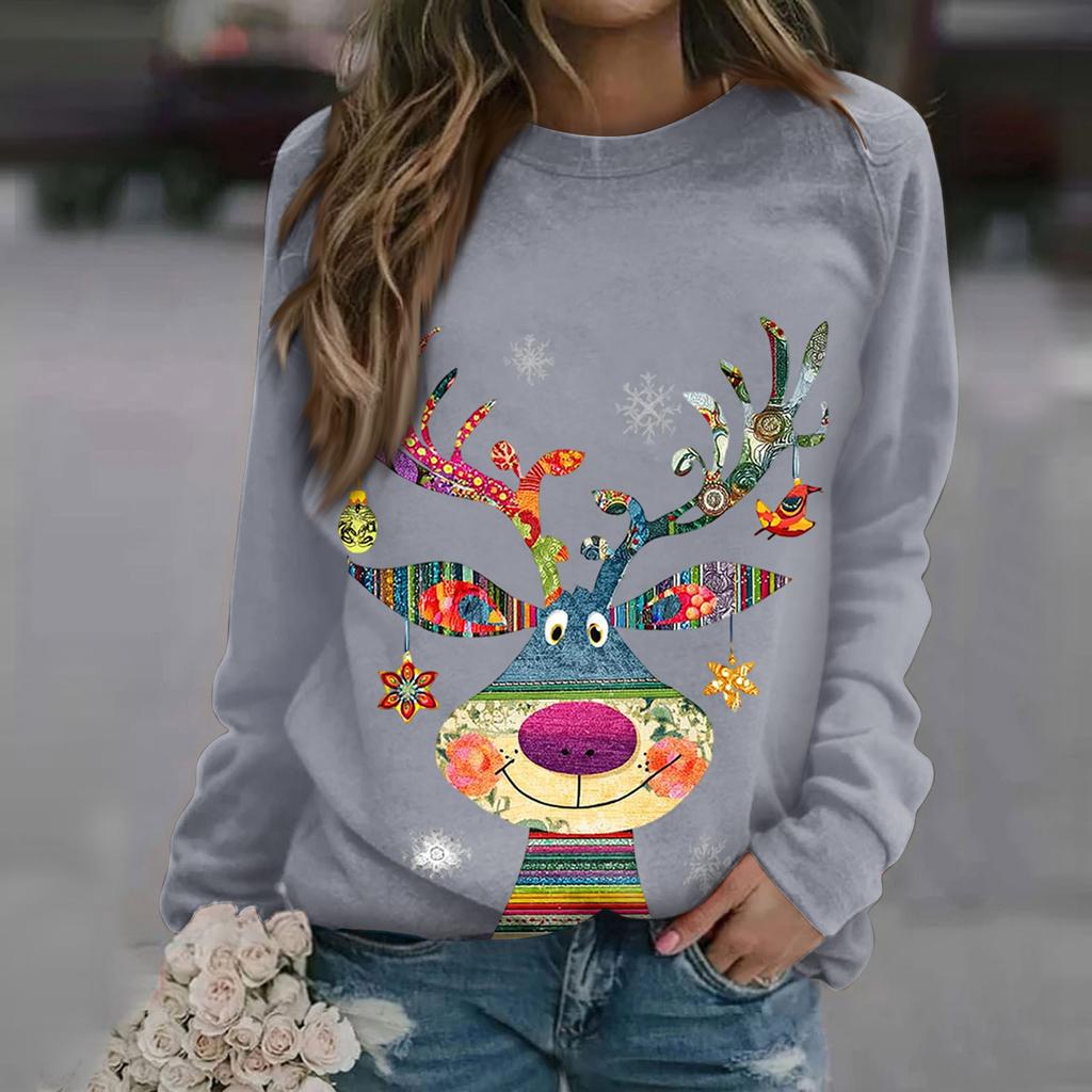 Женские топы с круглым вырезом, хлопковая женская повседневная модная пуловер с длинным рукавом и круглым вырезом с принтом, блузка