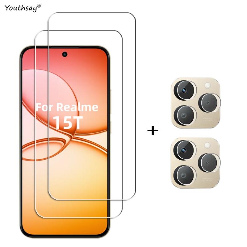 6-в-1 Полное клеевое стекло для Realme 15T Закаленное стекло Защитная пленка для экрана Realme 15T Пленка для защиты объектива камеры телефона HD Realme 15T