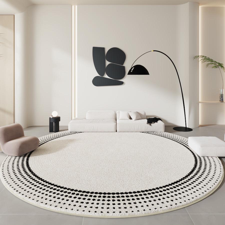 Minimalist Black & White Round Carpet - Thick Imitation Cashmere Chair Mat for Living Room, Study, or Bedroom