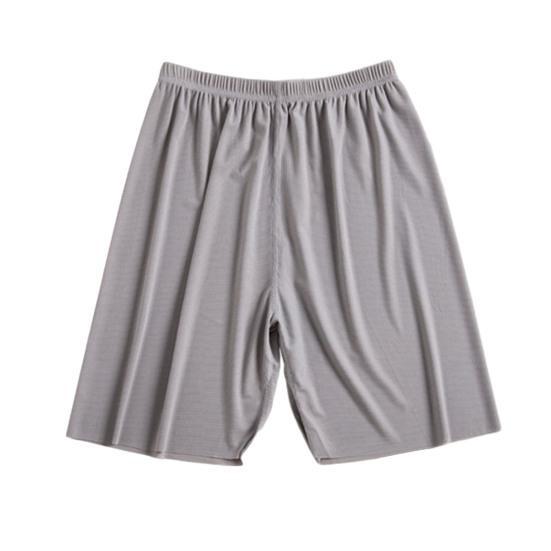 Mid-rise Elastic Waistband Pajama Shorts Ribbed Colorfast Breathable Wide Leg Men Ice Silk Pajama Pants Homewear