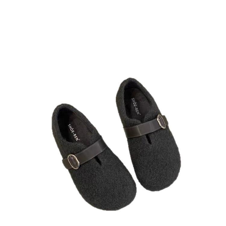 Белые туфли из овечьей шерсти в горошек для женской верхней одежды 2025 зима верхняя одежда новые бархатные туфли Мэри Джейн на плоской подошве из хлопка