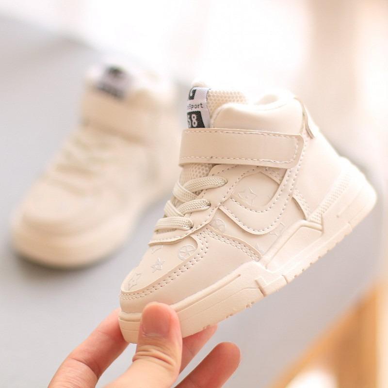 Fashion Retro High-top Children's Sports Shoes Thin Velvet Winter Casual Soft-soled Toddler Shoes Little White Shoes