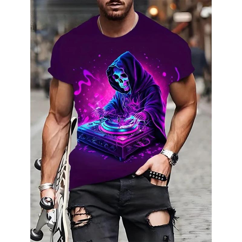 Мужская футболка с принтом ужасного черепа, 3D-принт, винтажный O-образный вырез, короткий рукав, модные футболки больших размеров, мужская летняя уличная одежда