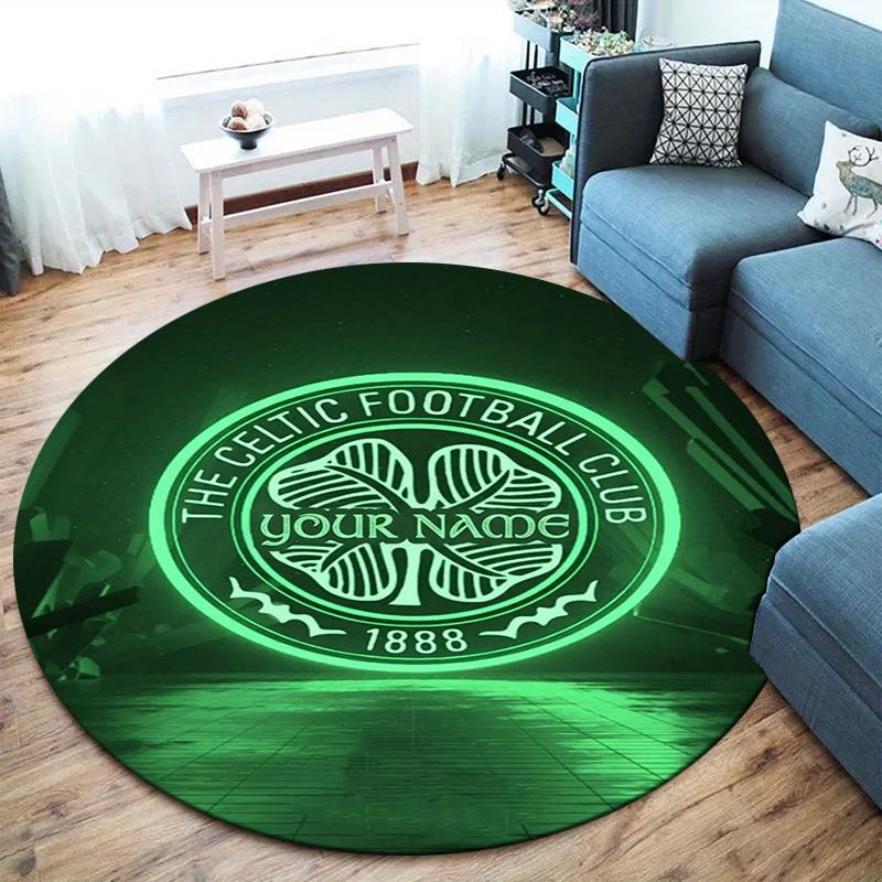 Celtic Fc Crest Custom Name Round Area Rug Carpet Rug For Living Room Bedroom Sofa Playroom Decor Nonslip Floor Mat