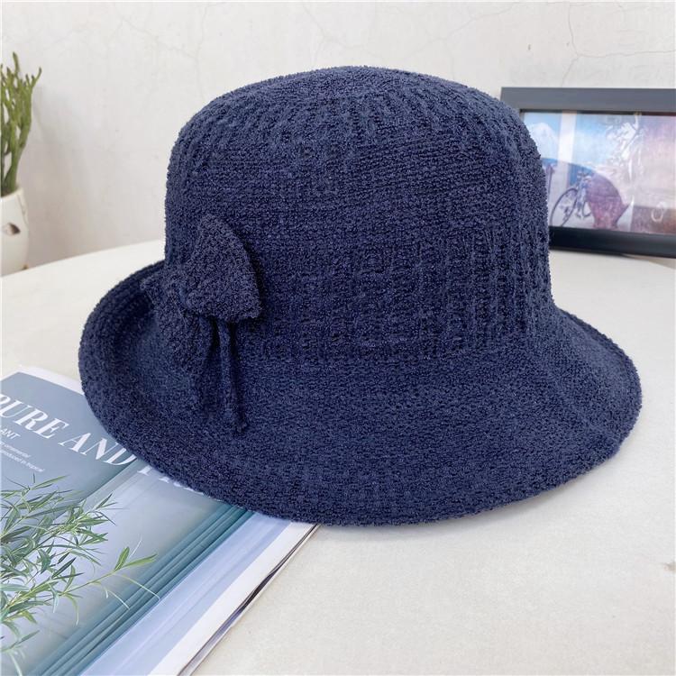 Fashion and art knitted bucket hat women's British curling top hat trendy casual versatile basin hat spring and summer sun hat