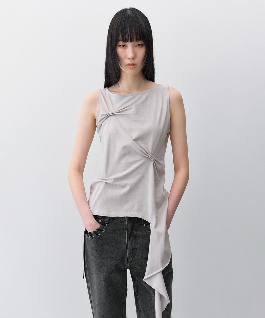 INSILENCE WOMEN Pintuck Drape Sleeveless Ash Grey