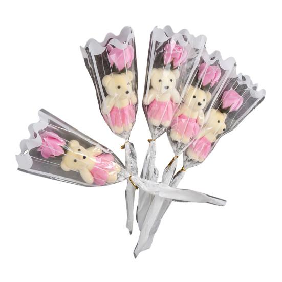 Букет из роз на День святого Валентина с мишкой Одиночная мыльная роза с плюшевым мишкой Искусственный букет роз Подарки на свадьбы, юбилеи