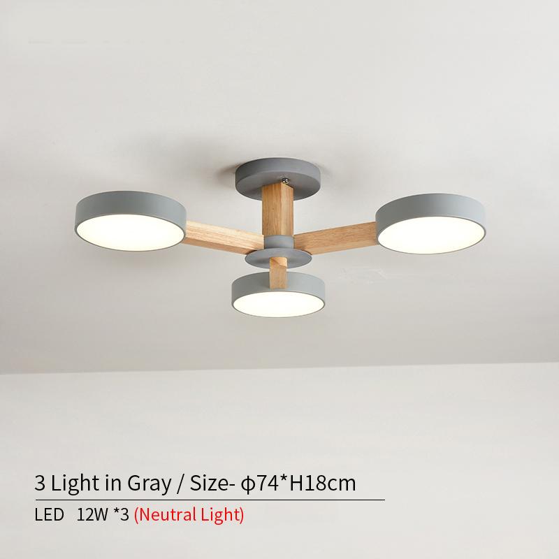 Wooden LED Chandelier with Metal Lampshade Mounted Chandeliers for Living Room White Lamp Ceiling Lustre Bedroom Hanging Light