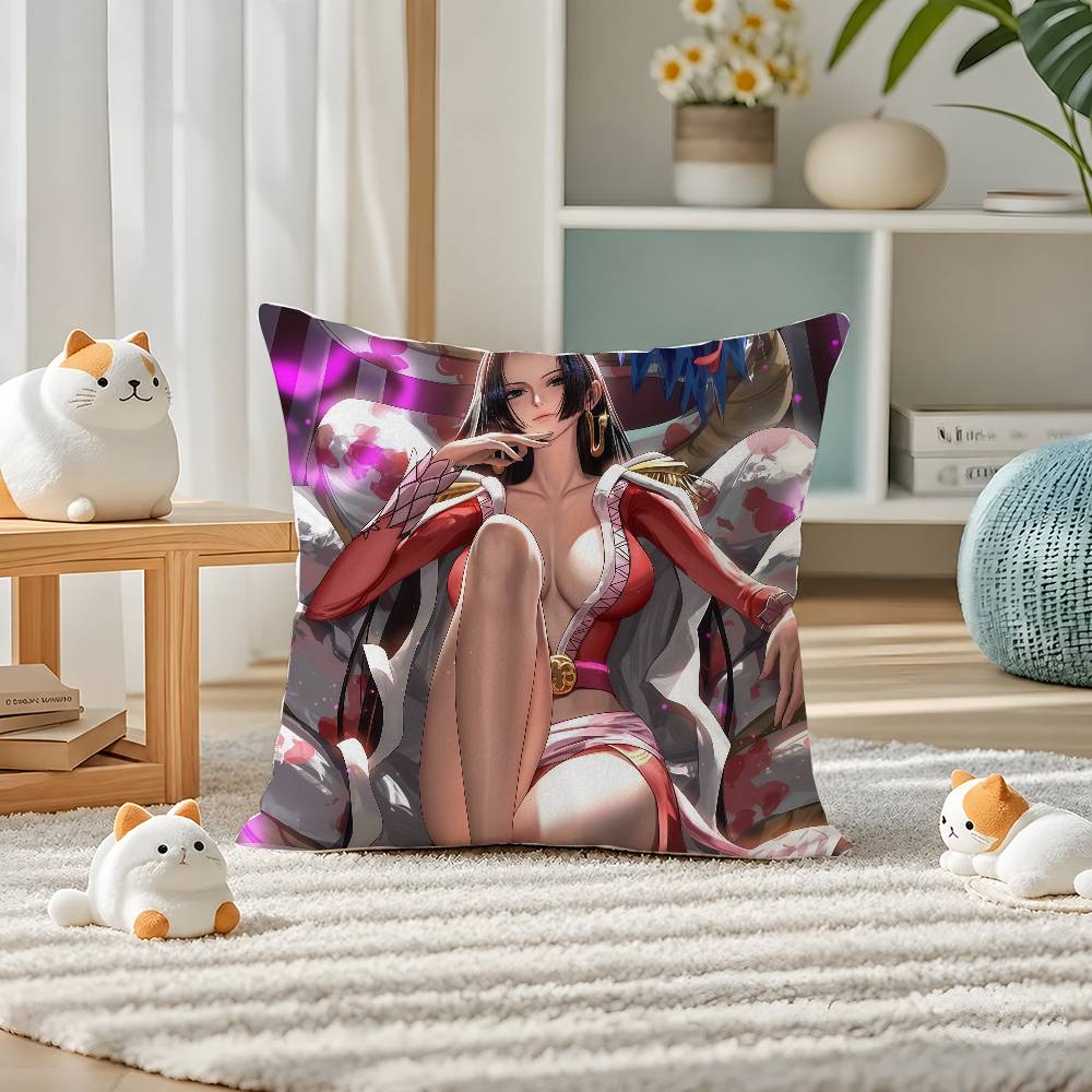 One Piece Straw Hat Pirates Anime Plush Pillow Cover Soft Short Plush Cushion Cover For Sofa Bedroom Home Decor Gift Decoration
