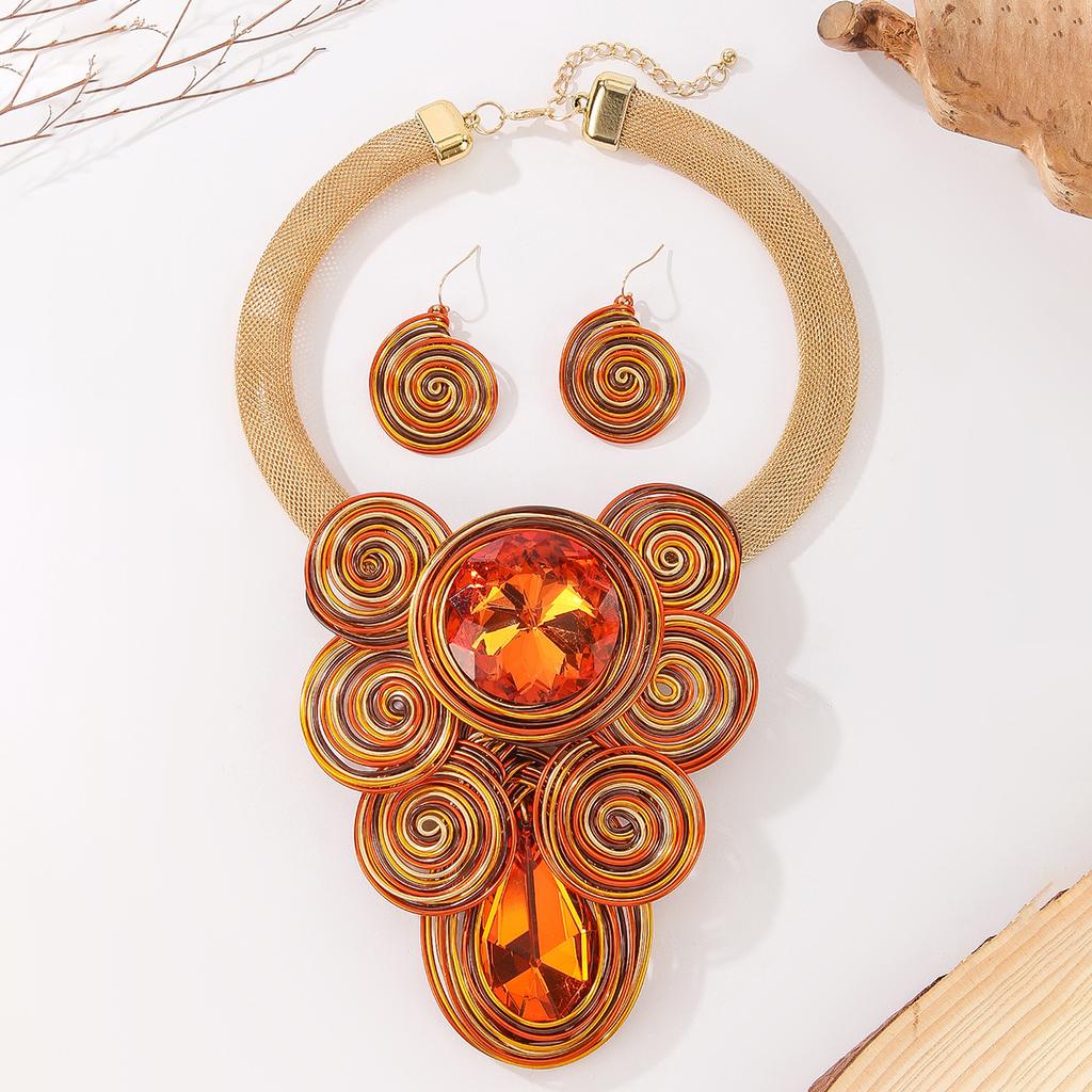 Женский набор бижутерии для преувеличения Плетёное из алюминиевой проволоки ожерелье с кристальными бусинами и серьги