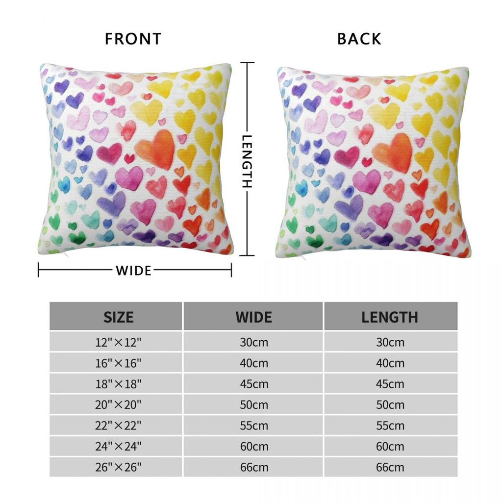 Rainbow Hearts Square Pillowcase Polyester Linen Velvet Pattern Zip Decor Pillow Case Sofa Seater Cushion Cover