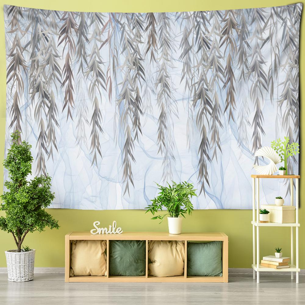 Гобелен с ветками ивы, настенный гобелен с зелеными растениями, богемный гобелен в стиле хиппи, ткань Мандала, домашний декор комнаты