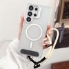 Wrist Strap Lanyard Lens Stand Holder Matte Magnetic Case For Samsung S24 FE S25 Ultra S23 Plus Shockproof Hard Bumper Cover