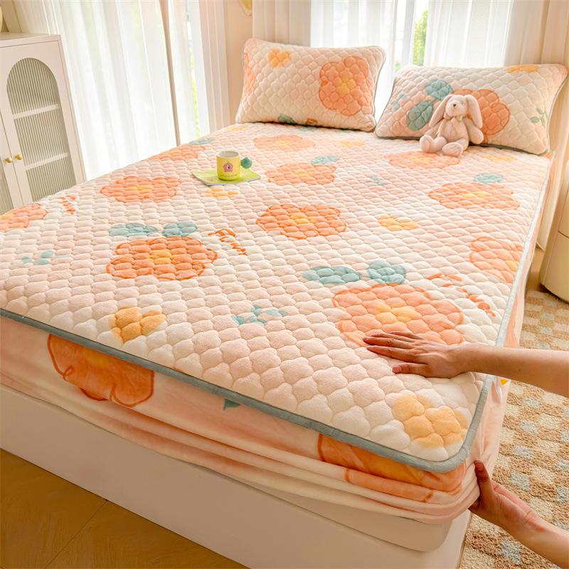 Утолщенный хлопковый чехол для кровати, односпальный чехол для кровати, коралловый бархат, молочный бархат, зимний матрас, нескользящий защитный чехол