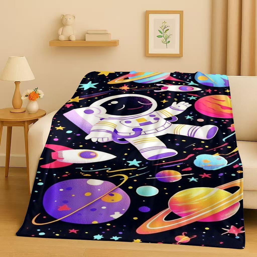 New Cartoon Astronaut Spaceman Planet Flannel Blanket,Ultra Soft Plush Throw for Home Bedroom Bed Sofa Cover Kid Christmas Gift