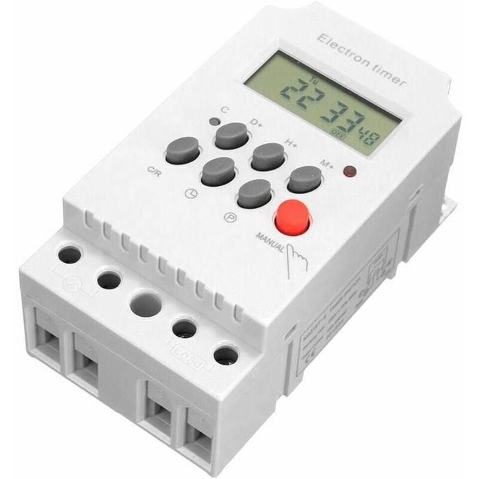 Minuterie programmable numérique 220V 25A (rail DIN) - 16 programmes, écran LCD, blanc