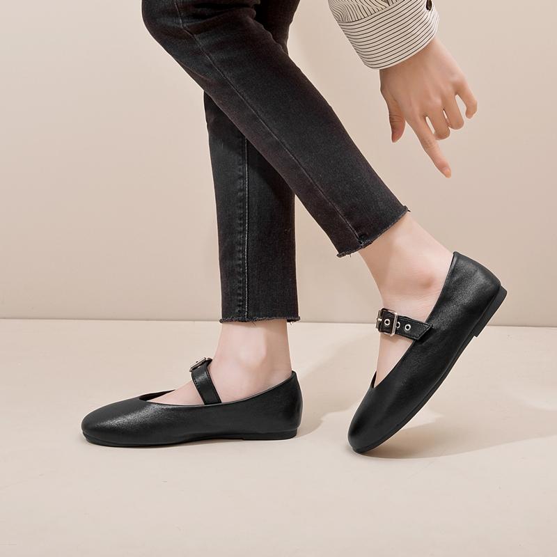 Женская обувь Мэри Джейн, весенне-осенняя винтажная женская обувь из натуральной кожи, балетки с острым носком, повседневная женская обувь на плоской подошве