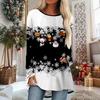 Plus Size Women Spring Christmas Snowman Printed Comfy Long Sleeve Round Collar T-shirt Casual Baggy Mid Length Tee Tops