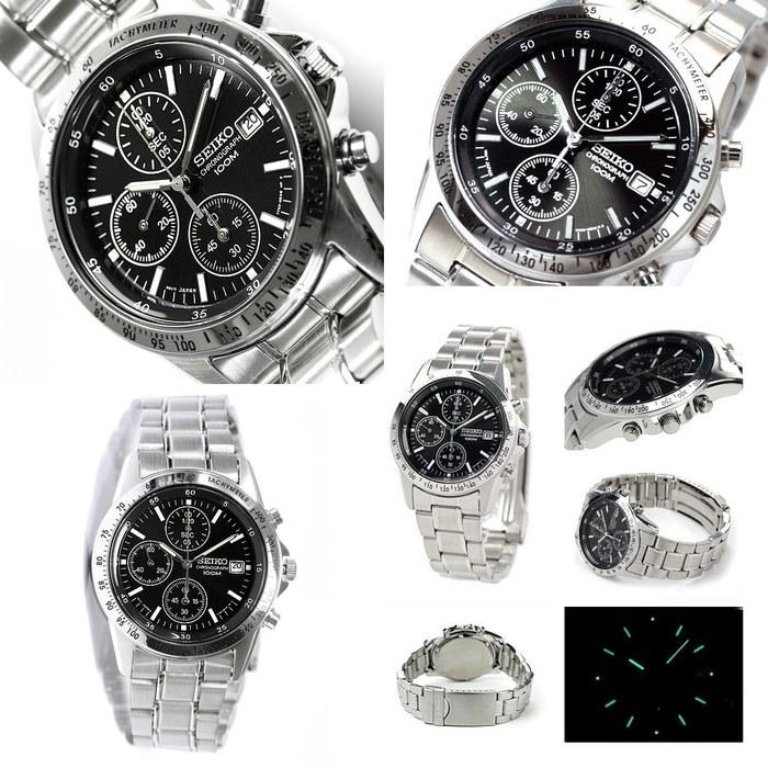 Seiko Часы-хронограф 100м водонепроницаемые с металлическим браслетом (SND367, Черный)
