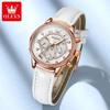 Women's Watches Fashion Elegant Diamond Bezel Watch for Ladies Soft Leather Strap Waterproof Luminous Chronograph