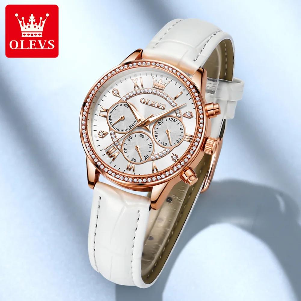 Women's Watches Fashion Elegant Diamond Bezel Watch for Ladies Soft Leather Strap Waterproof Luminous Chronograph