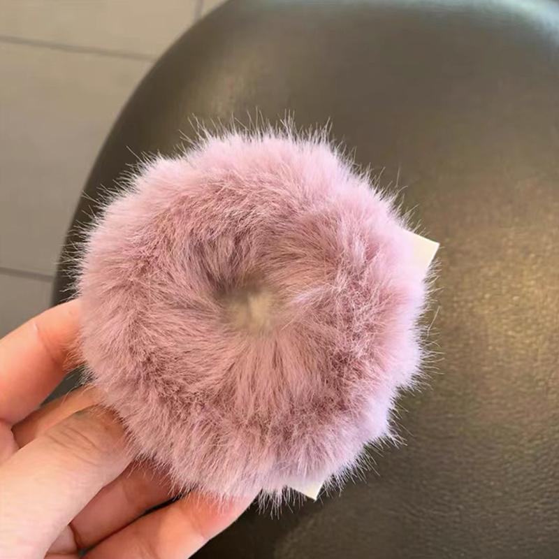 Girls Mink Fur Ponytail Holder Elastic Plush Hair Ring Faux Rabbit Fur Scrunchies Hair Rope Elastic