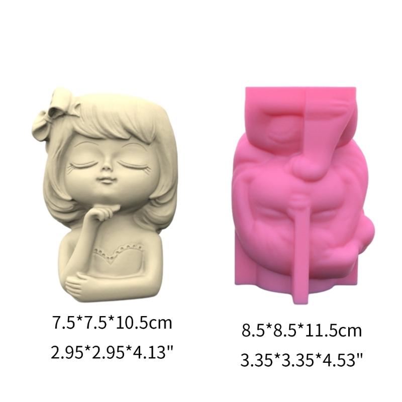 Geometric Bowknot Girl Gypsum Silicone Molds Storage Box Mold for Making Succulent Plant Flower Pen Holder