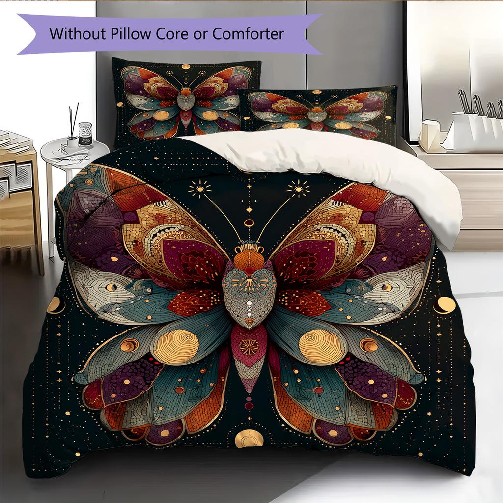 Moon Butterfly Pattern Bedding Quilt Set Quilt Cover Pillowcase Home Decoration Gift (1 * duvet cover + 2 * pillowcase, without core)
