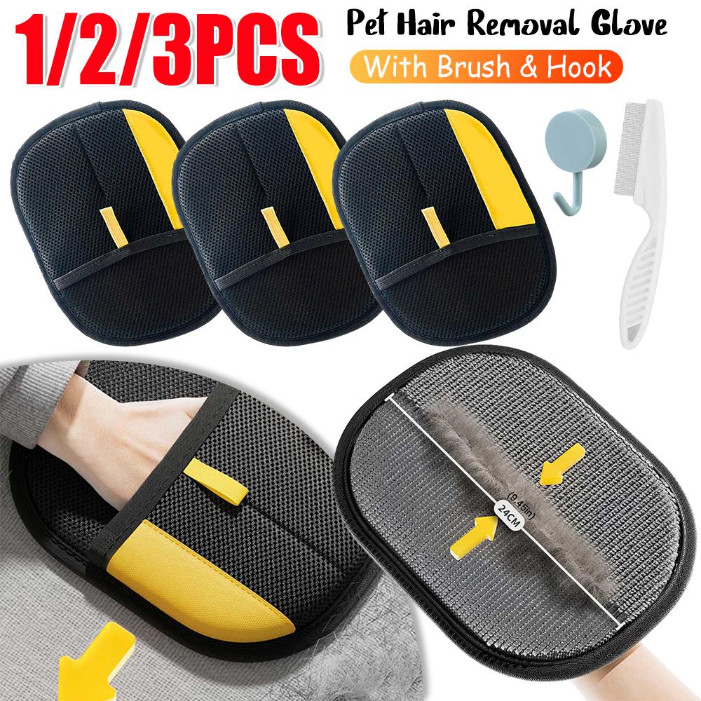 3/2/1Pc Pet Hair Remover with Brush & Hook Portable Washable Clothes Hair Dehairing Gloves Pet Cleaning Products Pet Accessories