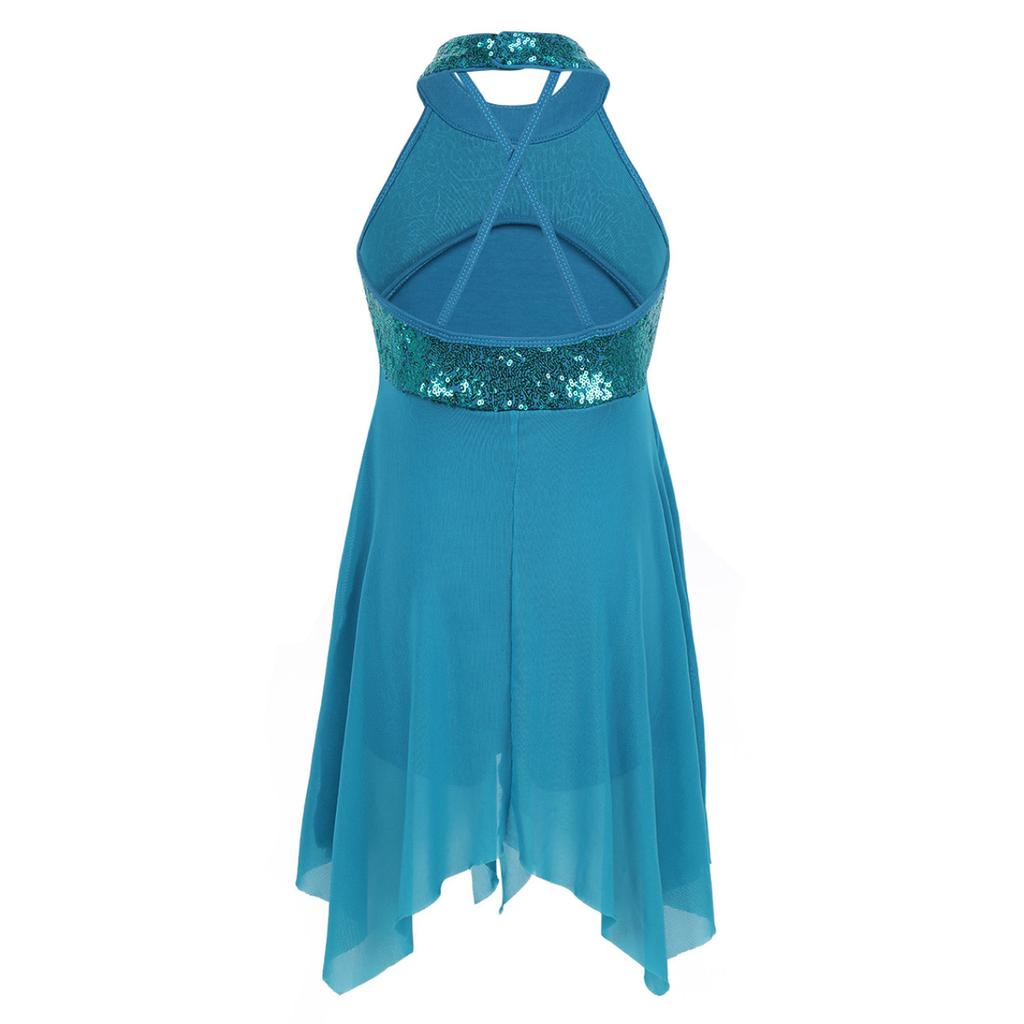 Платье-купальник без рукавов с лямкой на шее и блестками, перекрещивающееся на спине, нестандартное платье-купальник, современные лирические танцевальные костюмы для девочек