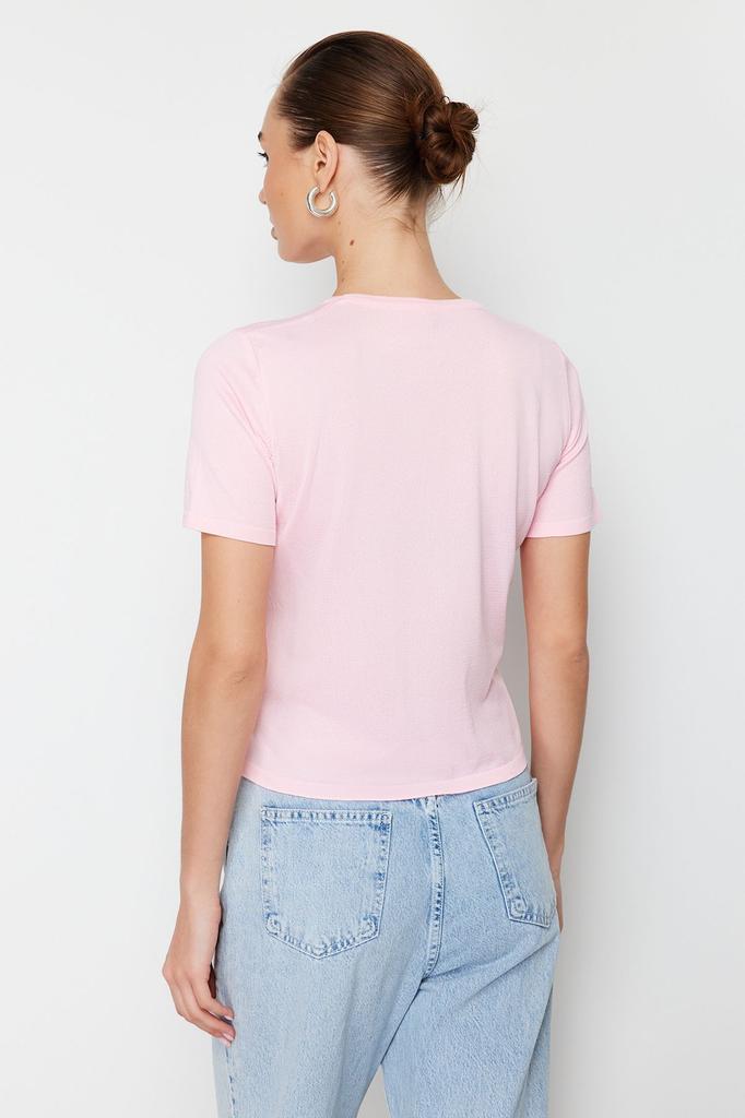 Женская мода, новый свитер, розовая трикотажная футболка с круглым вырезом