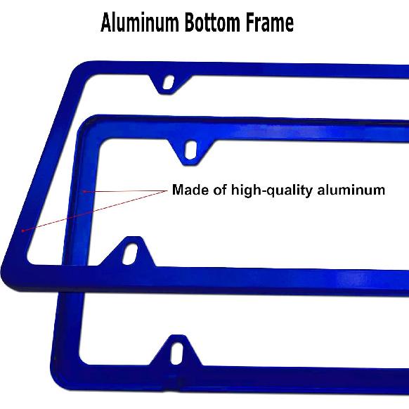 Blue License Plate Frames- Aluminum Front & Rear Car Tag Covers for Men Women, 2 Pack 4 Hole Thin Slim Holders with Mounting Hardware Kit- Screws,