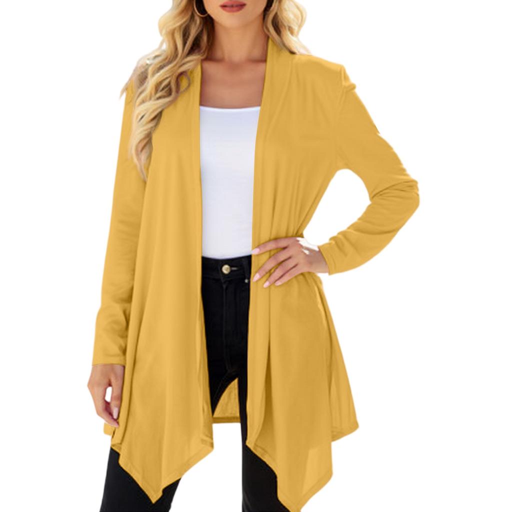 Женский однотонный кардиган средней длины с длинным рукавом