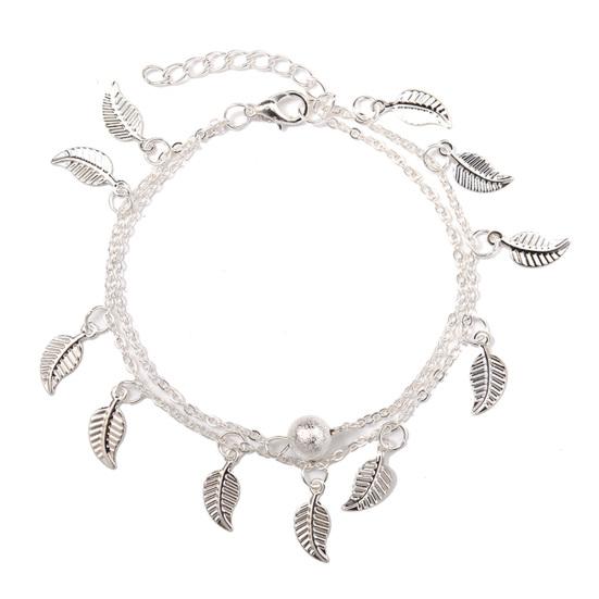 Женский ножной браслет, двухслойный кулон с листьями, ювелирные изделия из бисера, регулируемый долговечный браслет-цепочка