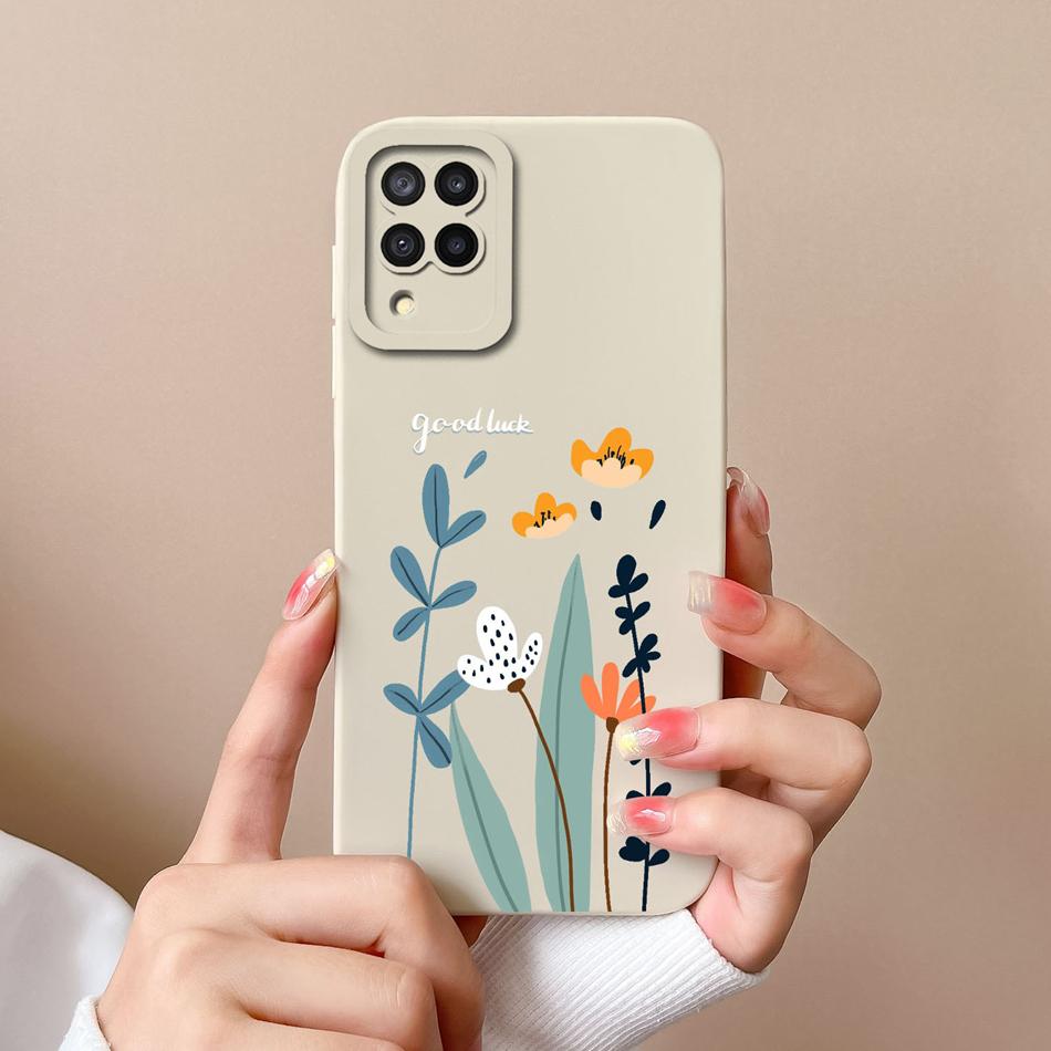 Для Samsung M22 M32 Чехол Расписные Цветы Улучшенный Жидкий Силикон Защита Камеры Задняя Крышка Телефона Для Galaxy M 32 M 22 Fundas