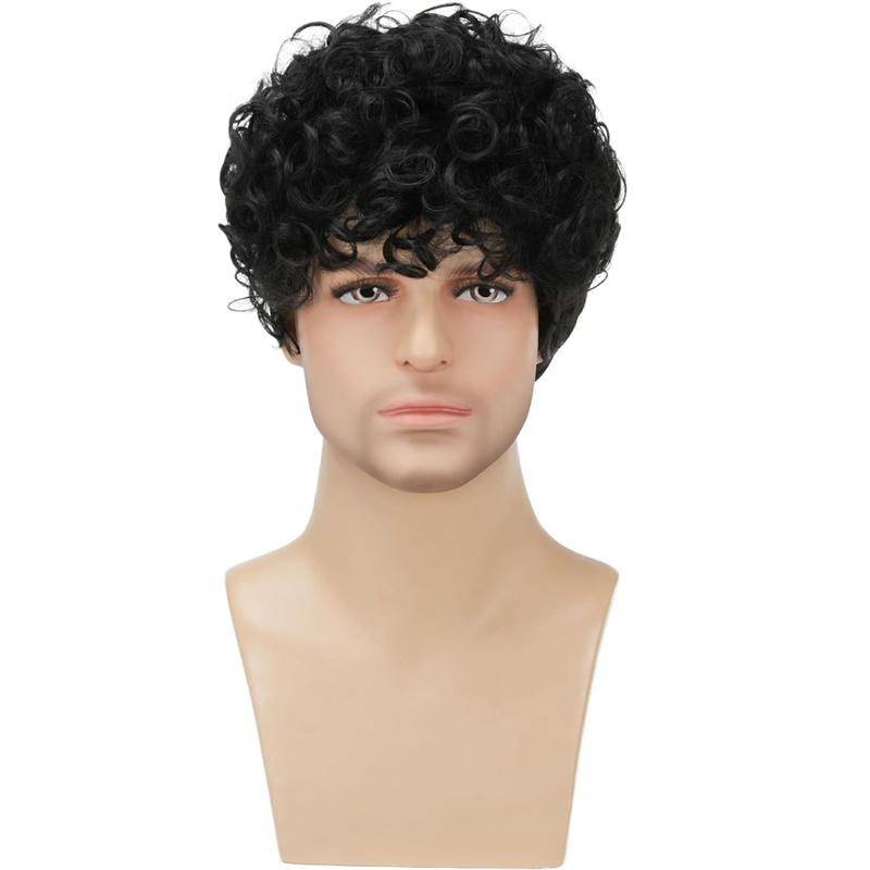 Mens Ombre Wigs Synthetic Short Afro Curly Wig Realistic Black Man Hair Replacement Wig with Bangs Daily Costume