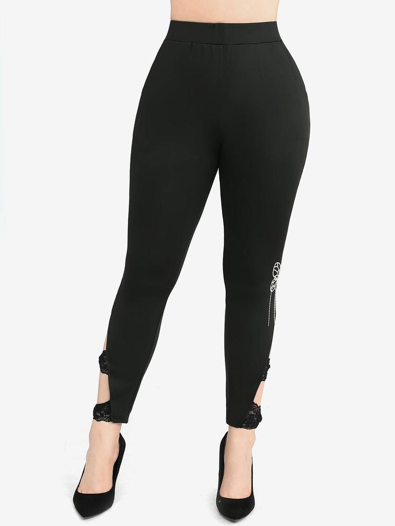 Rosegal Plus Size Rhinestones Glitter Butterfly Bowknot Lace Leggings