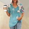 Women's Fashion Pocket V-neck Short Sleeve Plant Floral Print T-shirt Top