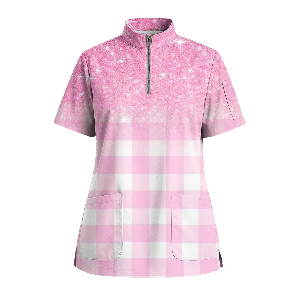 Женская футболка с коротким рукавом, принтом, V-образным вырезом, застегивающаяся на пуговицы, с боковым разрезом