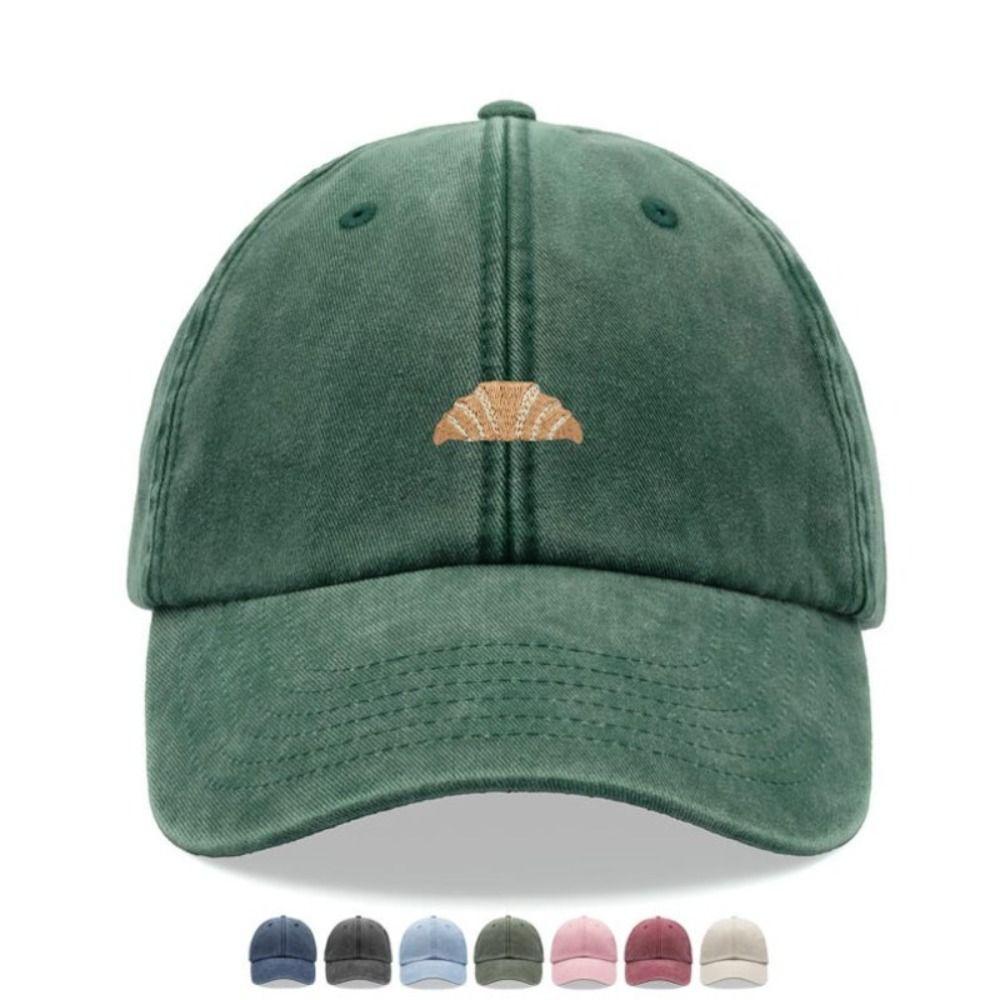 Washed Cotton Croissant Printing Baseball Cap Visor Adjustable Baseball Hats Faded Leisure Sunscreen Hats