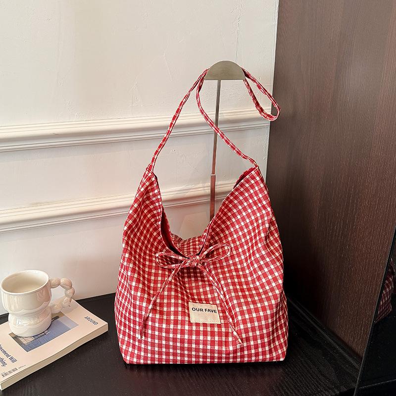 Новая Мода Ленивый Ветер Свободный Тренд Сумка-тоут Двусторонняя Назад Кроссбоди Сумка Клетчатая Холщовая Сумка