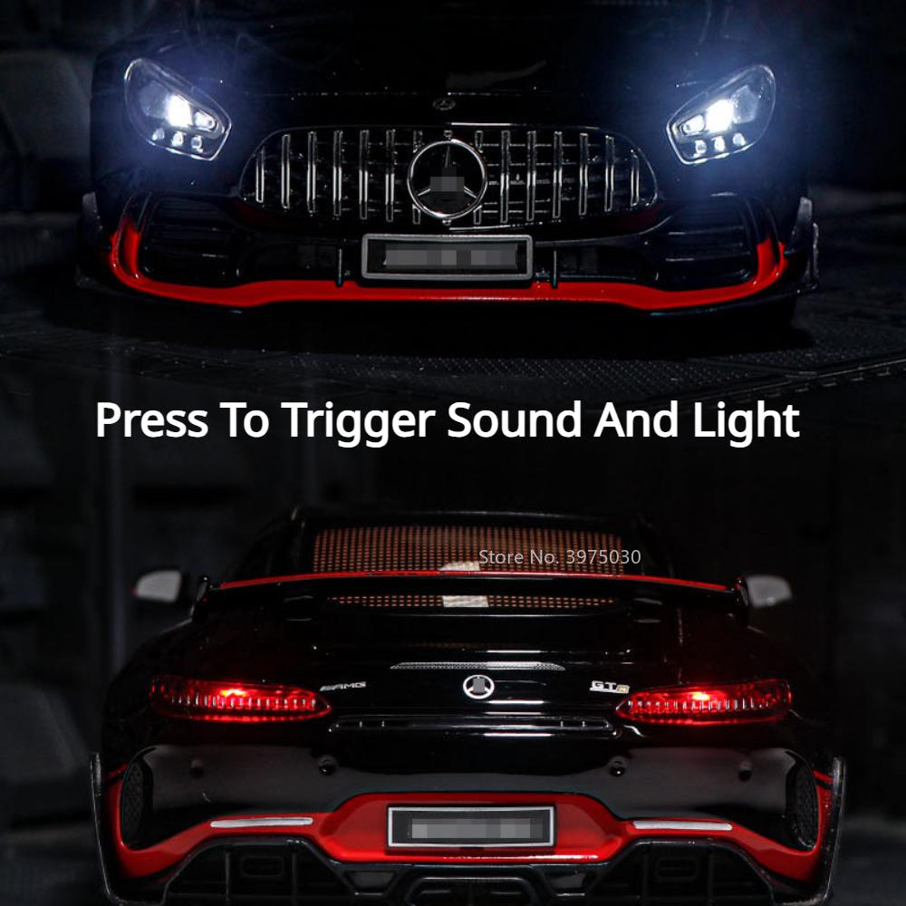 1/18 масштаб Benz GTR литой под давлением модель автомобиля игрушечный симулятор транспортного средства со звуком и подсветкой колесная подвеска коллекция игрушек для мальчиков