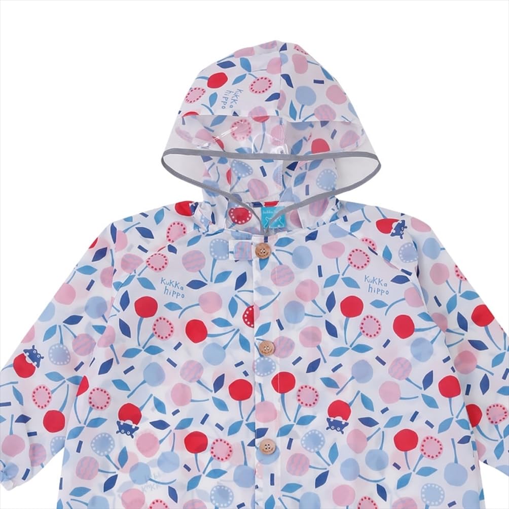 Ogawa Kukka Hippo Cherry Reflective Backpack with Storage Adjustable Tucks for Wearing Over a 83387 Kids' Raincoat, 100cm, Design, Tape,