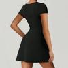 Summer Casual Short Sleeve Square Neck Dresses for Female Solid Color Side Split Tight Dress Women's High Waist Black Dress Commuter Fashion Dress
