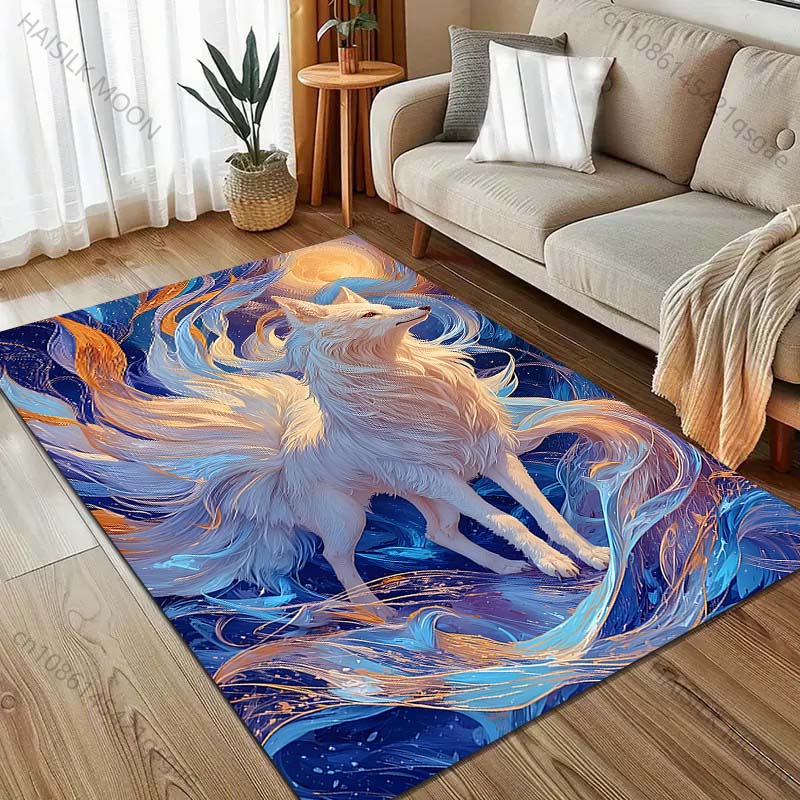 1PC White fox with colorful swirls Pattern Rug Carpets for Bedroom Living Room Sofa Mat Creative Door Mat Cloakroom Home Decor