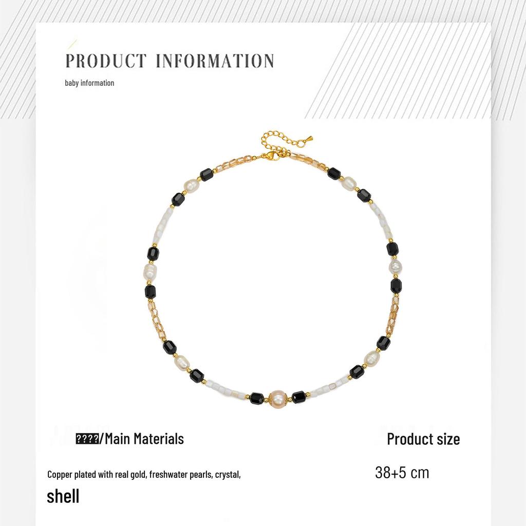 Изысканный ретро браслет-ожерелье: Пресноводный жемчуг с черными и желтыми кристаллами
