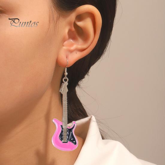 1 пара женских модных серег, привлекательная тонкая работа, индивидуальный шик, нежная повседневная одежда, серьги-капли из сплава, электрогитара, поставка свиданий