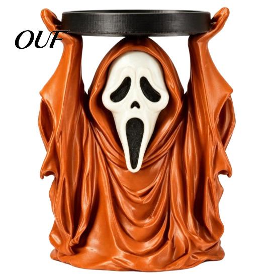 Seasonal Window Display Halloween Grim Reaper Candle Holder, Spooky Screaming Ghost Candlestick Tealight Holder Table Centerpiece for Indoor