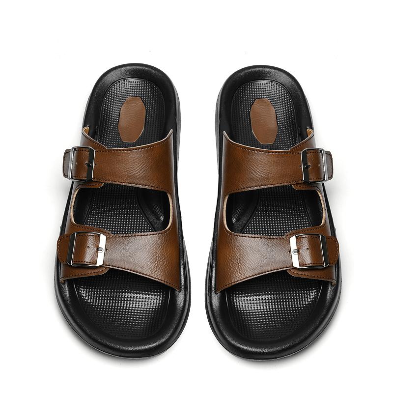 Fashion New Arrival Men's Casual Leather Slippers Sandals Adjustable Straps Half Drag Summer Slides Non-Slip Sole Male Wading Aqua Shoes